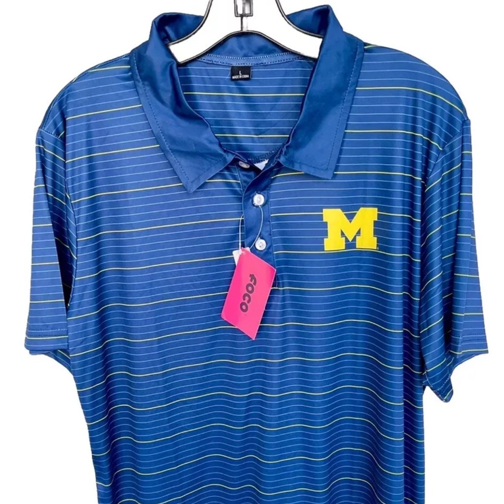 NWT-Foco Michigan Wolverines Polo Sz L Striped NCAA